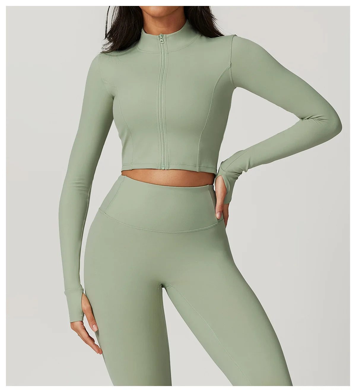 Women Outdoor Sports Long Sleeved Slim Yoga Clothes Quick Dry Zipper Cardigan Stand Up Collar Jacket Running Fitness Jacket Top