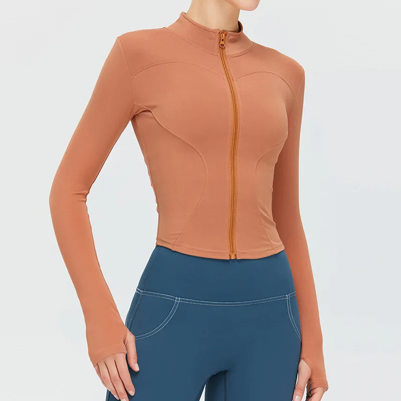 Zipper Jacket Women Sports Long Sleeve Push Up Fitness Yoga Shirt Gym Top Activewear Running Coats Workout Clothes Woman Jacket