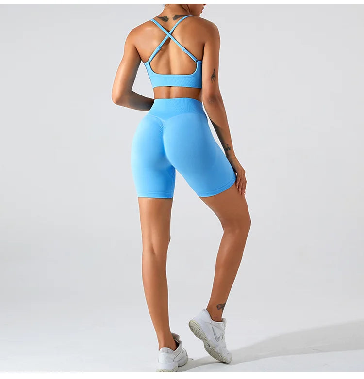 Women High Waist Yoga Shorts Summer Gym Fitness Sports Seamless Leggings Biker Shorts Workout Training Running Shorts Sportswear
