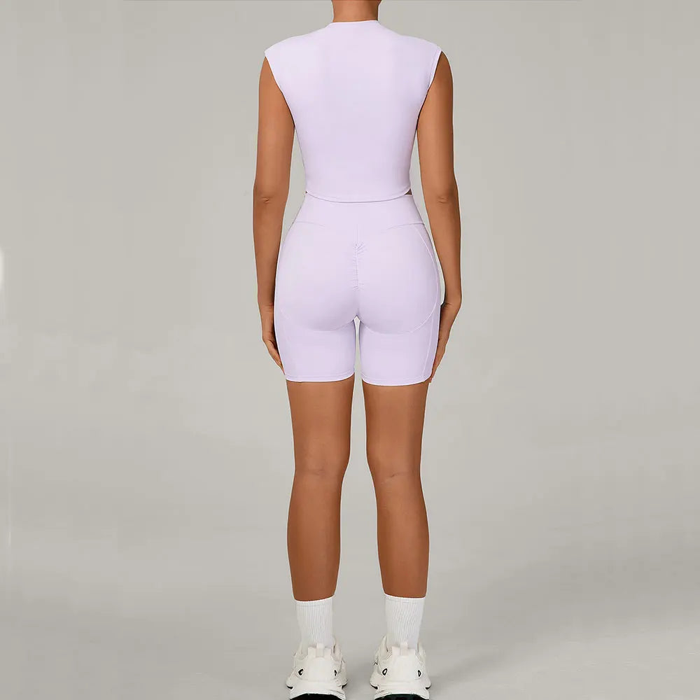 Yoga Sets Workout Sets Women Tracksuit 2 Pieces Gym Suits Yoga Short Sleeves High Waist Shorts Outfits Running Fitness Clothes