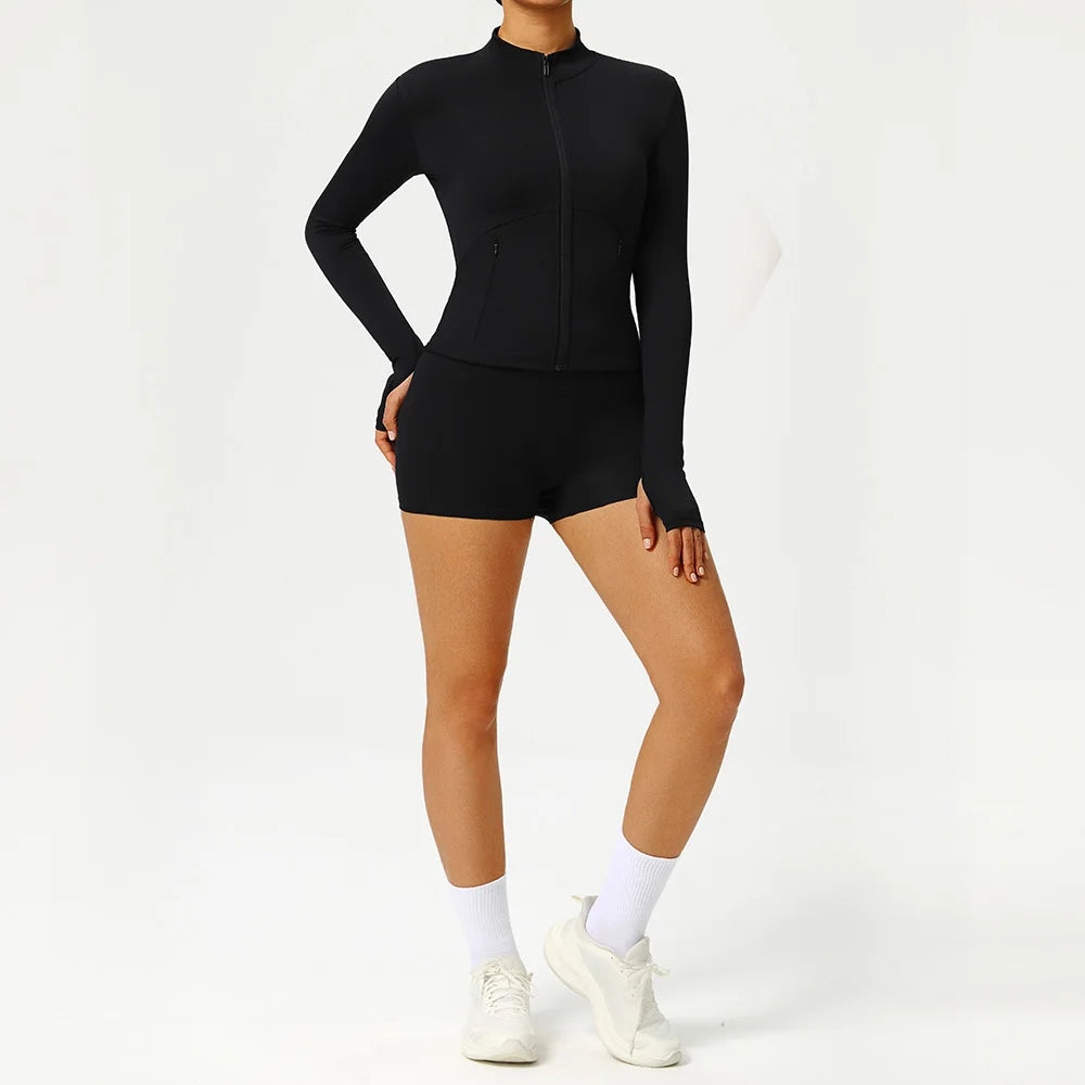 Women 2PCS Yoga Set Workout Sets Sportswear Gym Clothing Fitness Zipper Long Sleeve High Waist Leggings Sports Suits Yoga Suit