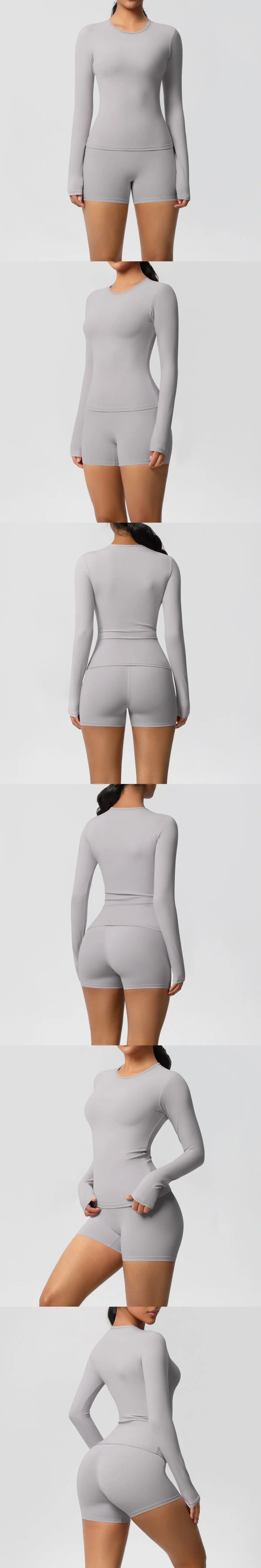 Yoga Clothes Set 2 Piece Gym Sports Shorts Set Women Long Sleeved High Waist Shorts Fitness Suit Running Workout Tracksuit