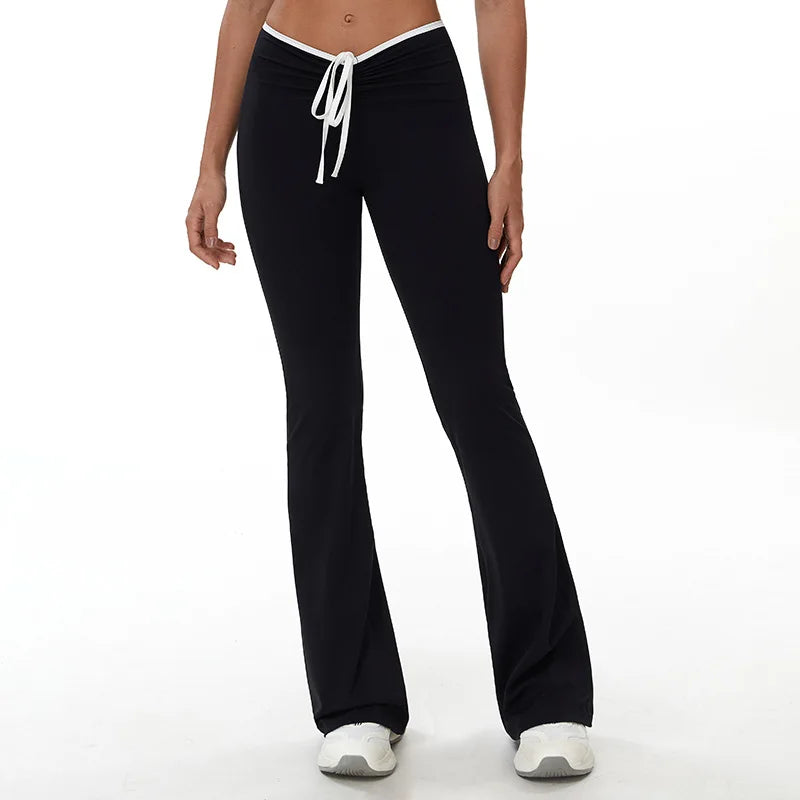 Bell-bottoms Women Yoga Leggings Drawstring Fitness Wide Leg Pants Gym Running Cycling Pants Sports High Waist Workout Leggings