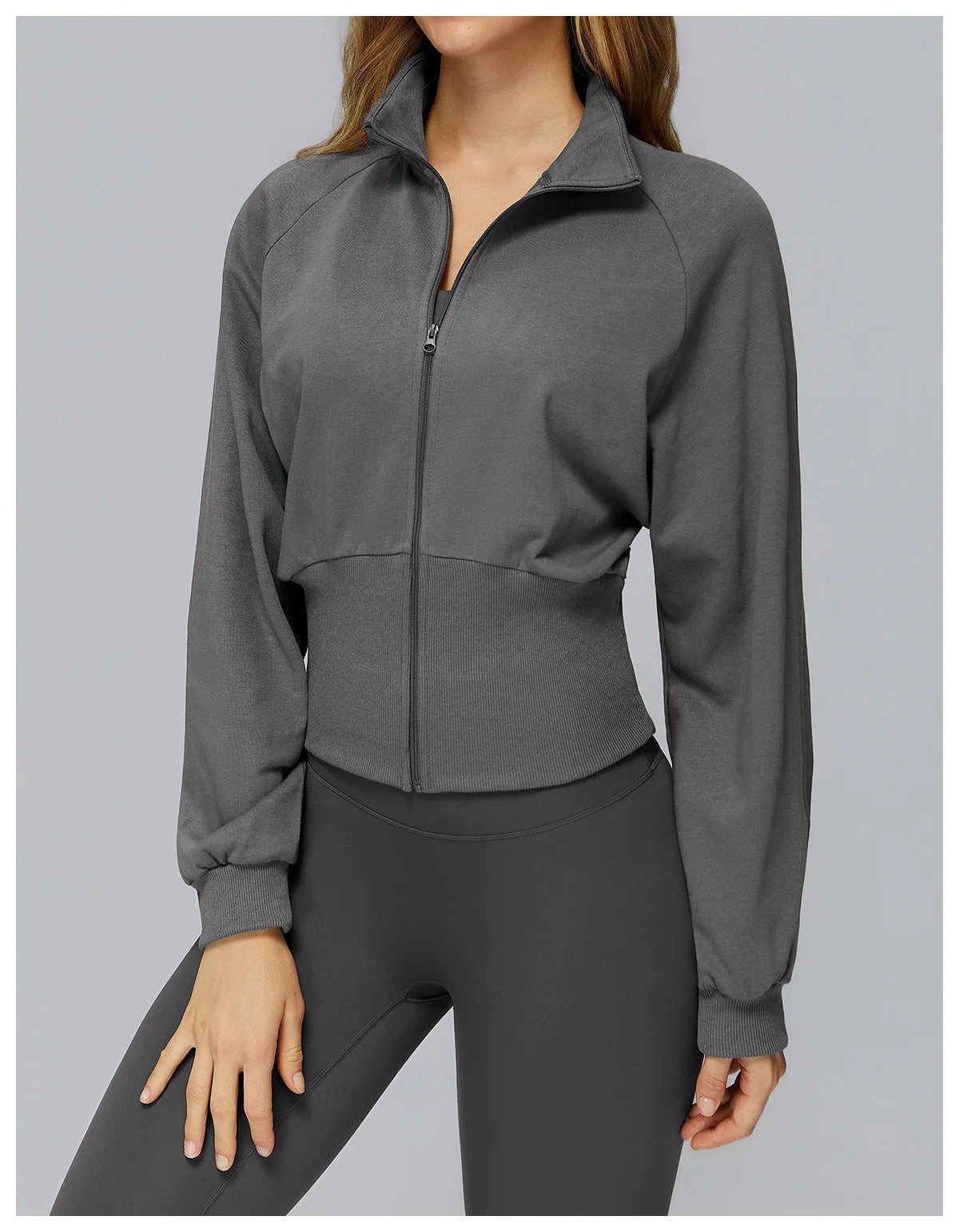 Winter Yoga Long Sleeved Women's Standing Collar Sweatshirt Windproof Zipper Warm Sweatshirt Loose Outdoor Running Sports Jacket