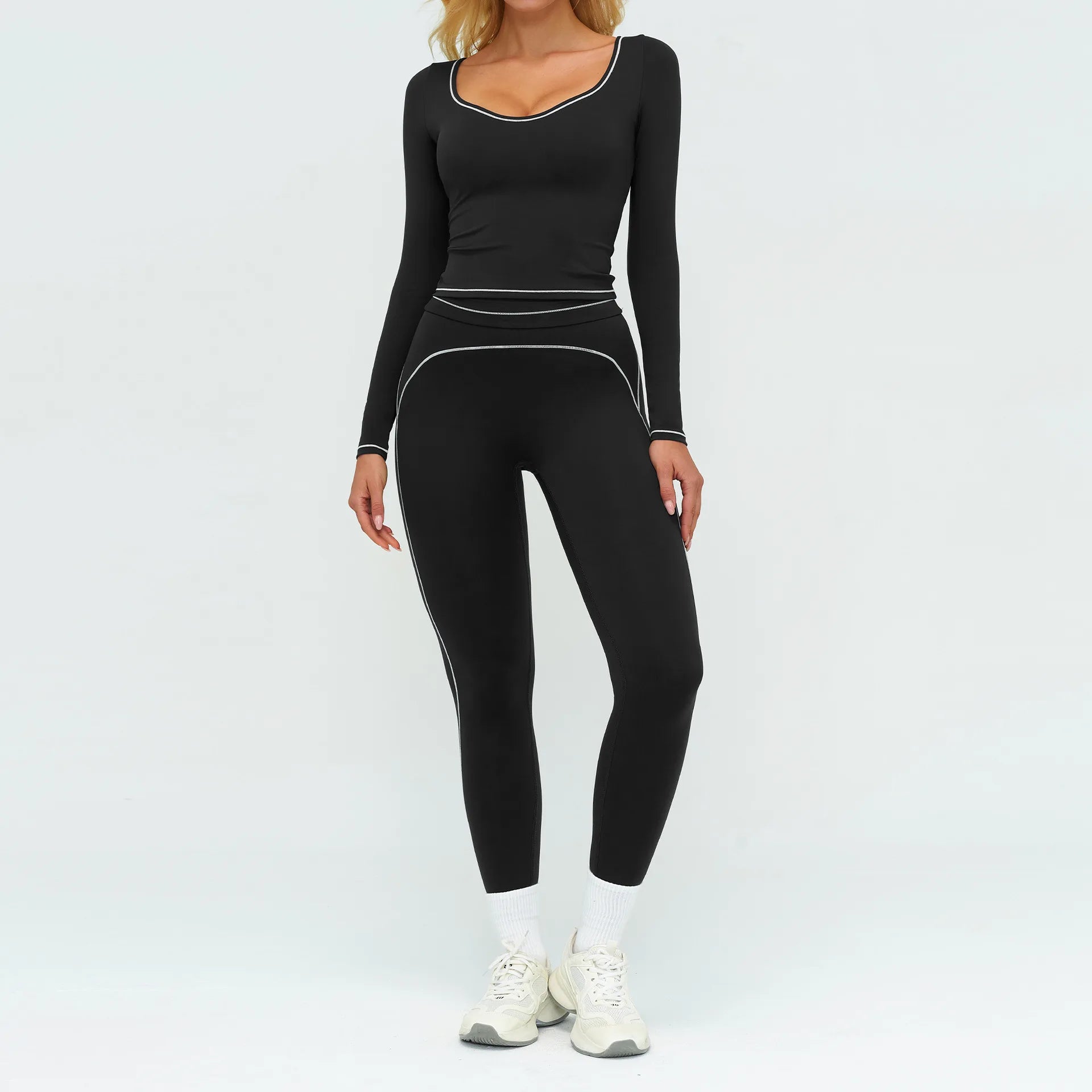 Yoga Set Women Tracksuit 2PCS Sportswear Workout Clothes Athletic Wear Gym Leggings Fitness Outfits Top Long Sleeve Sports Suits