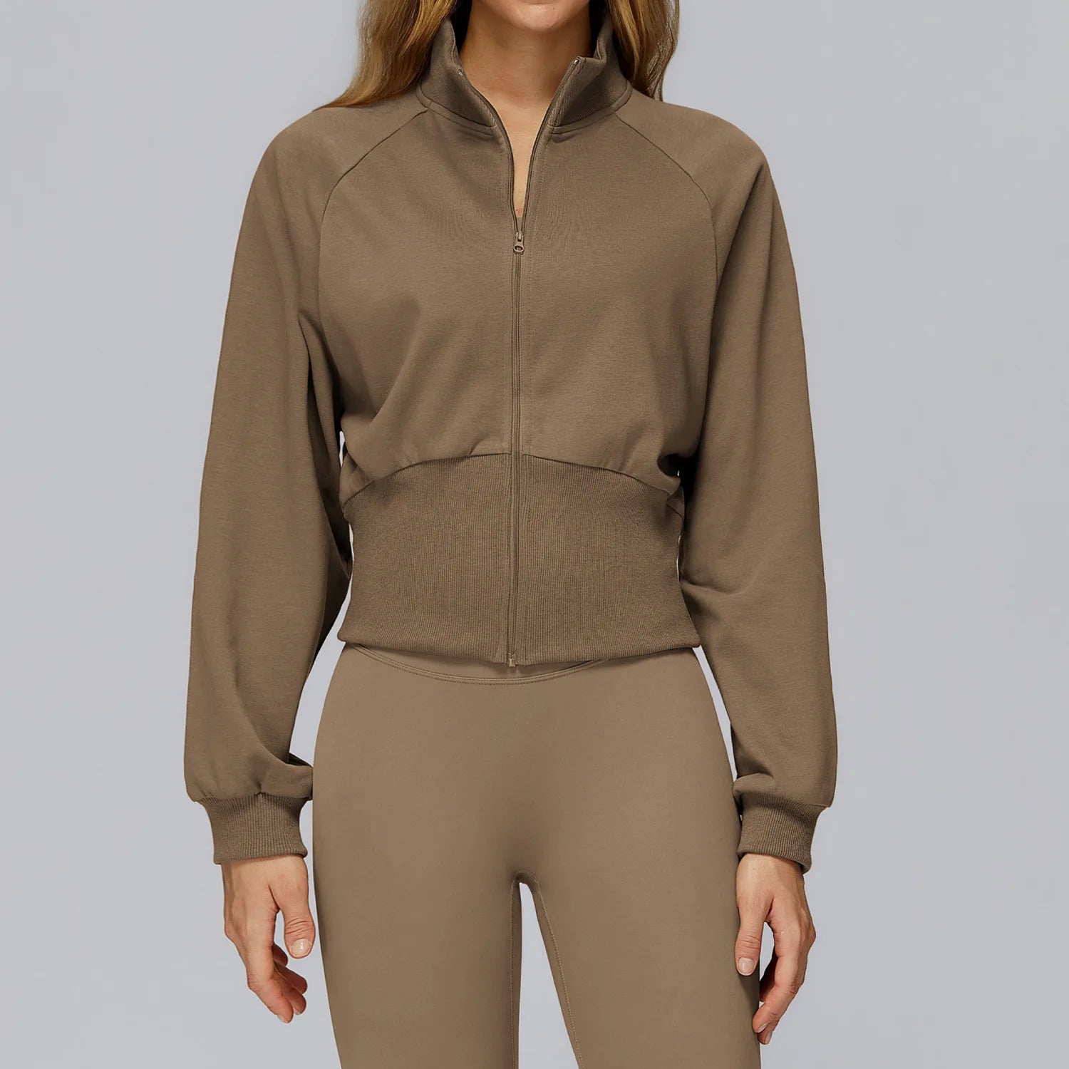 Winter Yoga Long Sleeved Women's Standing Collar Sweatshirt Windproof Zipper Warm Sweatshirt Loose Outdoor Running Sports Jacket