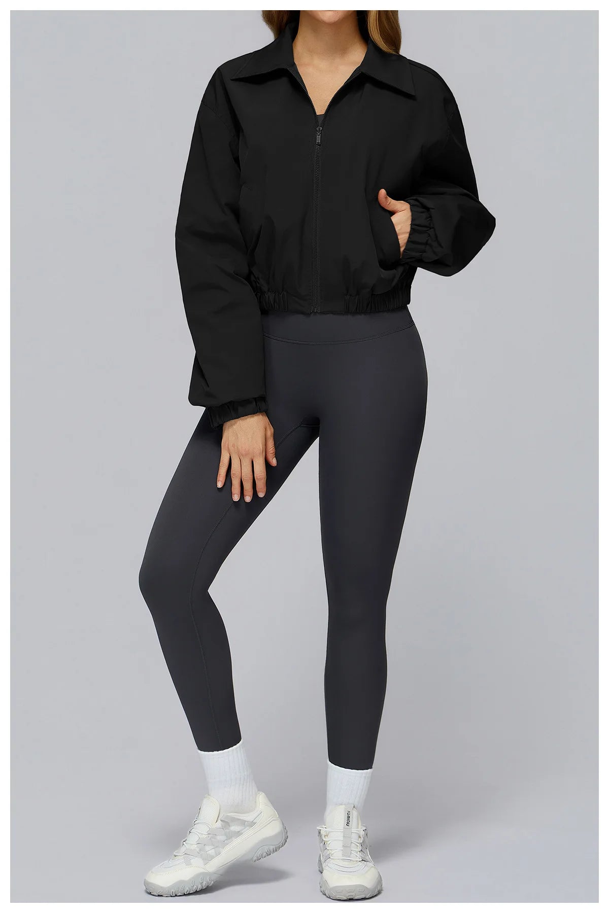 Winter Long Sleeved Loose Jacket Women's Zipper Yoga Long Sleeved Windproof Warm Sports Top Outdoor Hiking and Running Jacket