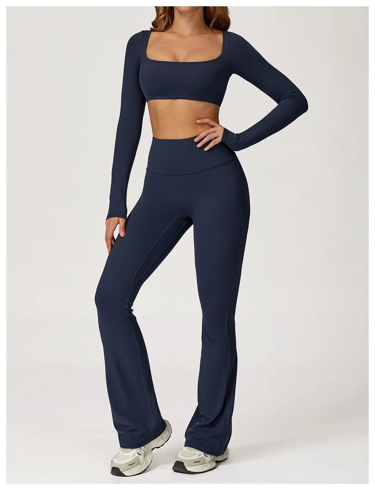 Women Yoga Set 2PCS Sportswear Push Up Workout Clothes Athletic Wear Gym Legging Fitness Bra Crop Top Long Sleeve Sports Suits