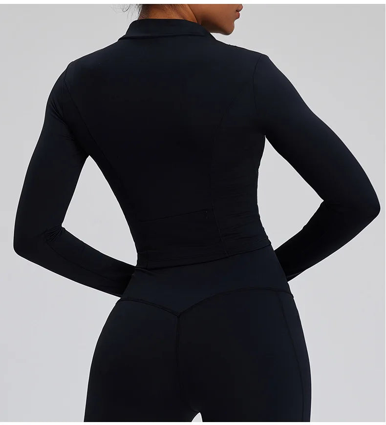 Half Zipper Long Sleeve Yoga Shirts Sport Top Fitness Yoga Top Gym Top Sports Wear For Women Push Up Running Full Sleeve Jacket