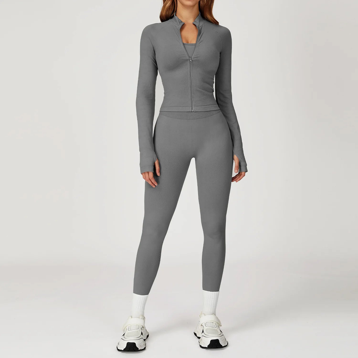 2PCS Seamless Yoga Set Gym Clothes Athletic Wear Women Fitness Set Tracksuits Sports Long Sleeved Gym Suit Leggings Sportswear