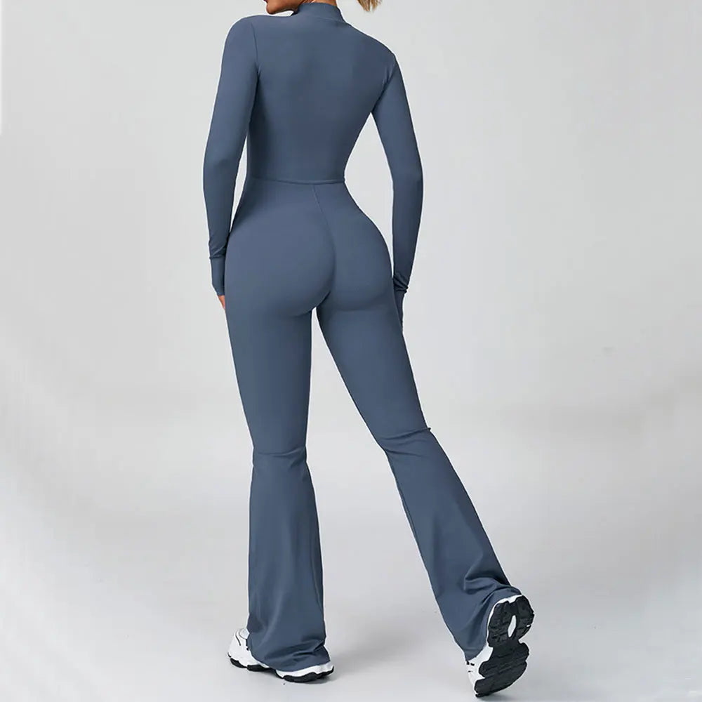 Gym Jumpsuit Women Rompers Fitness Suit Sports Overalls for Woman Tracksuit Yoga Clothing Zipper Long Sleeved Workout Sportswear