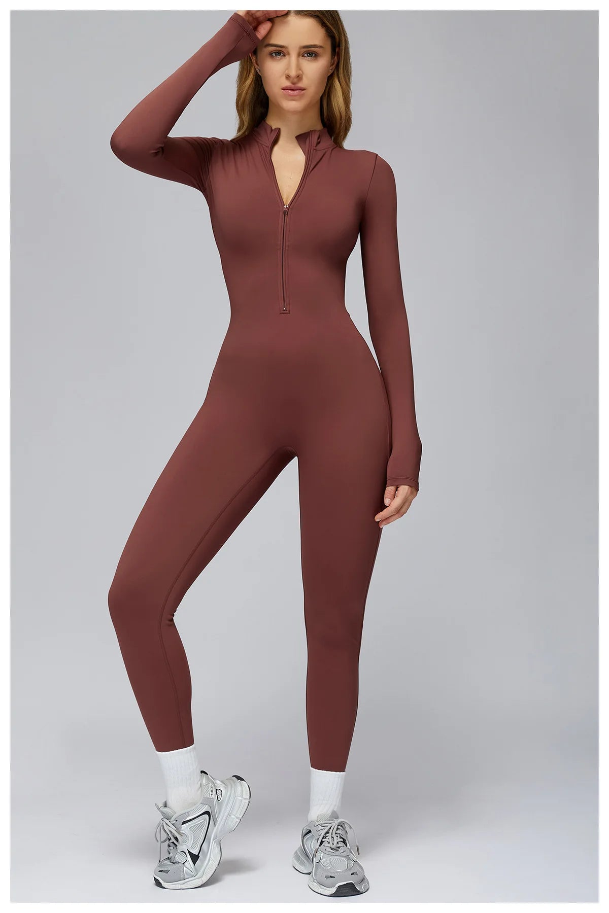 Winter Fleece Jumpsuit Women Tracksuit Yoga Set Zipper Rompers Long Sleeved Fitness Sports Bodysuit Gym Push Up Workout Clothes