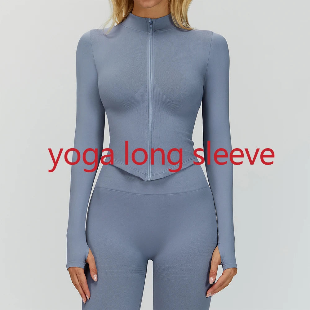 Seamless Outdoor Sports Long Sleeved Women Yoga Coat Quick Dry Zipper Cardigan Stand Up Collar Jacket Running Fitness Jacket Top