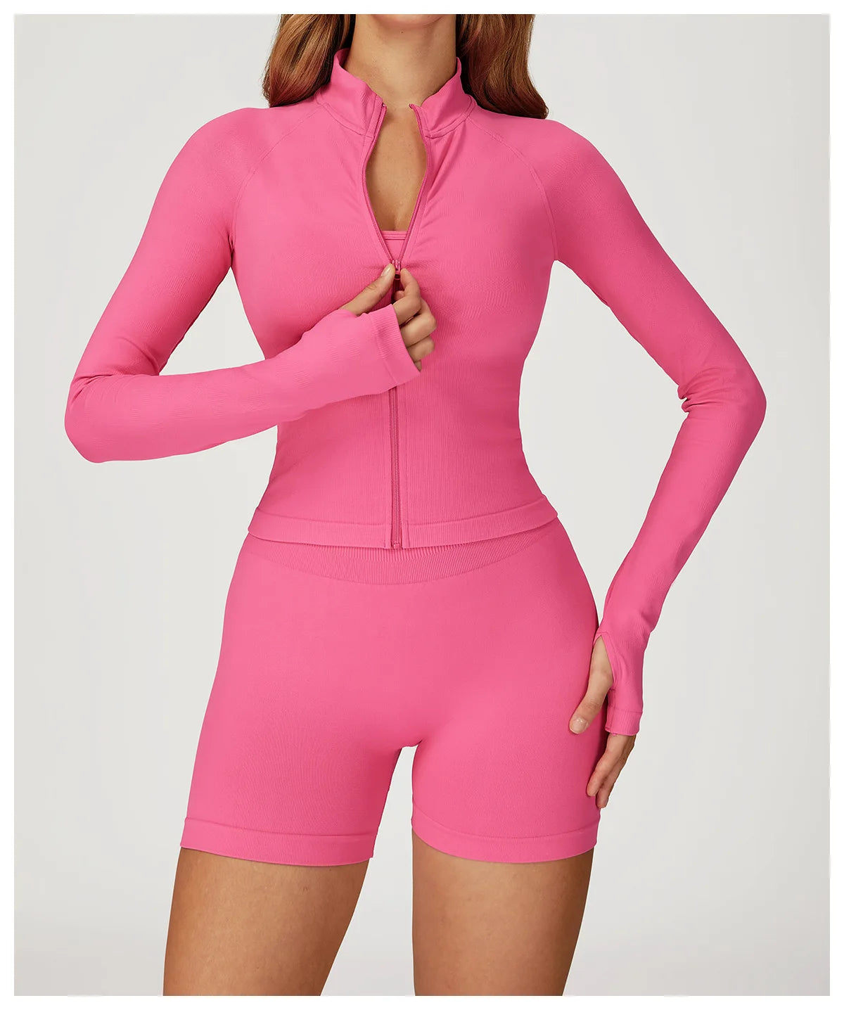 Seamless Zipper Jacket Women Crop Top Yoga T-shirts Solid Sports Top Long Sleeve Running Shirts Quick Dry Fitness Gym Sport Wear
