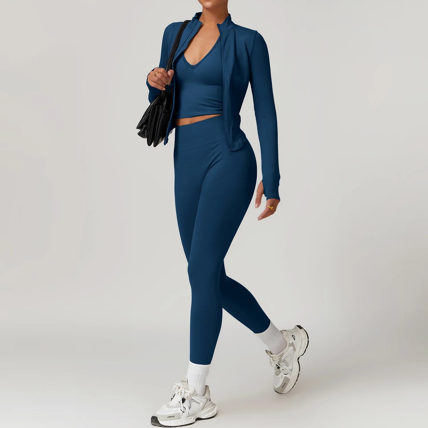 Seamless Yoga Set 3PCS Women Sportswear Workout Clothes Athletic Wear Gym Legging Fitness Bra Crop Top Long Sleeve Sports Suits