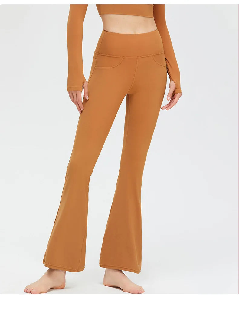 Flare Legging Pocket Yoga Pants Women Bell-bottoms Workout Yoga Trousers High Waist Tight Fitness Pants Gym Sports Wide Leg Pant