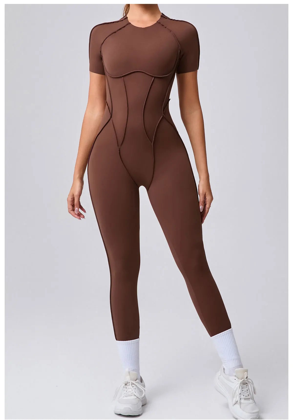 Seamless Yoga Jumpsuits Sports Fitness Hip-lifting Backless Short-sleeved One-piece Workout Rompers Gym Leggings Women Tracksuit