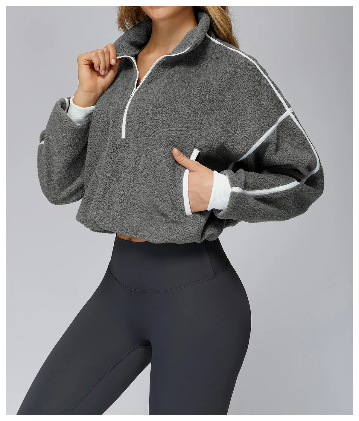 Winter Women's Standing Collar Windproof and Warm Fleece Jacket Women's Long Sleeved Running and Fleece Sports Jacket