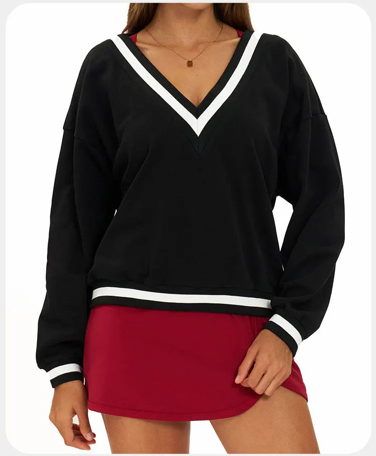 New Winter Women's Long Sleeved V-neck Sports Hoodie Women's Loose and Casual Long Sleeved Top Fashionable and Versatile Jacket