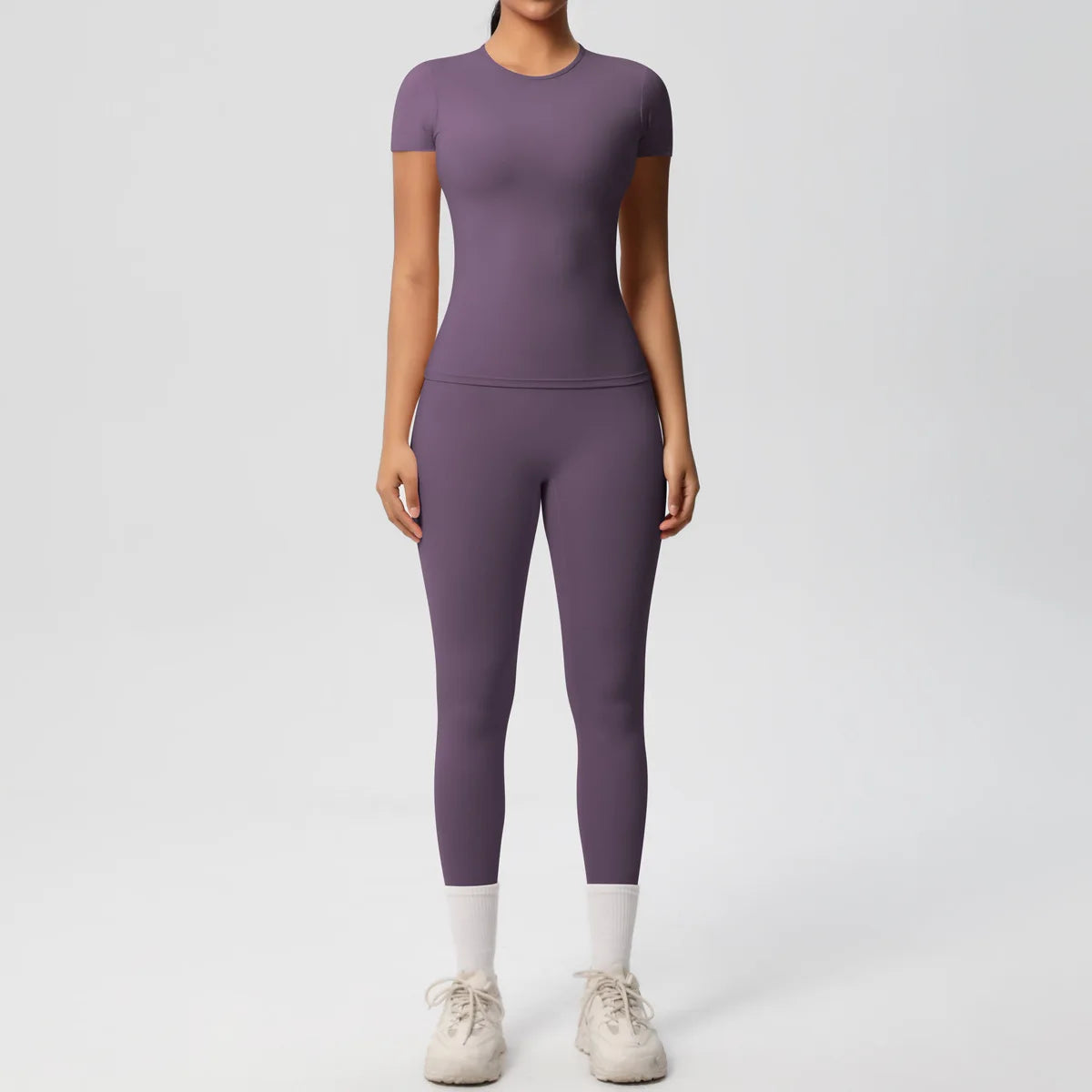 2PCS Yoga Set Women's Tracksuit Quick-Drying Gym Leggings Set Short Sleeve Breathable Gym Yoga Slim Fitness Active Top