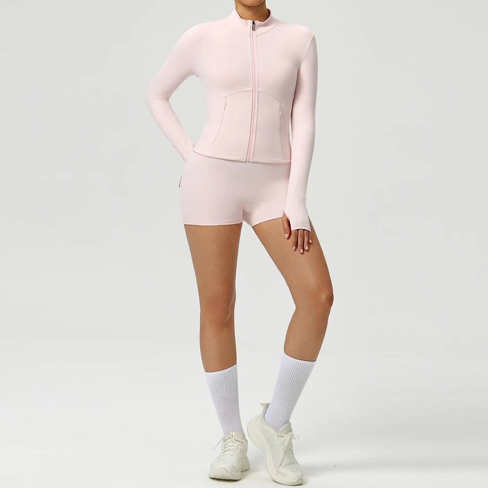 Women 2PCS Yoga Set Workout Sets Sportswear Gym Clothing Fitness Zipper Long Sleeve High Waist Leggings Sports Suits Yoga Suit