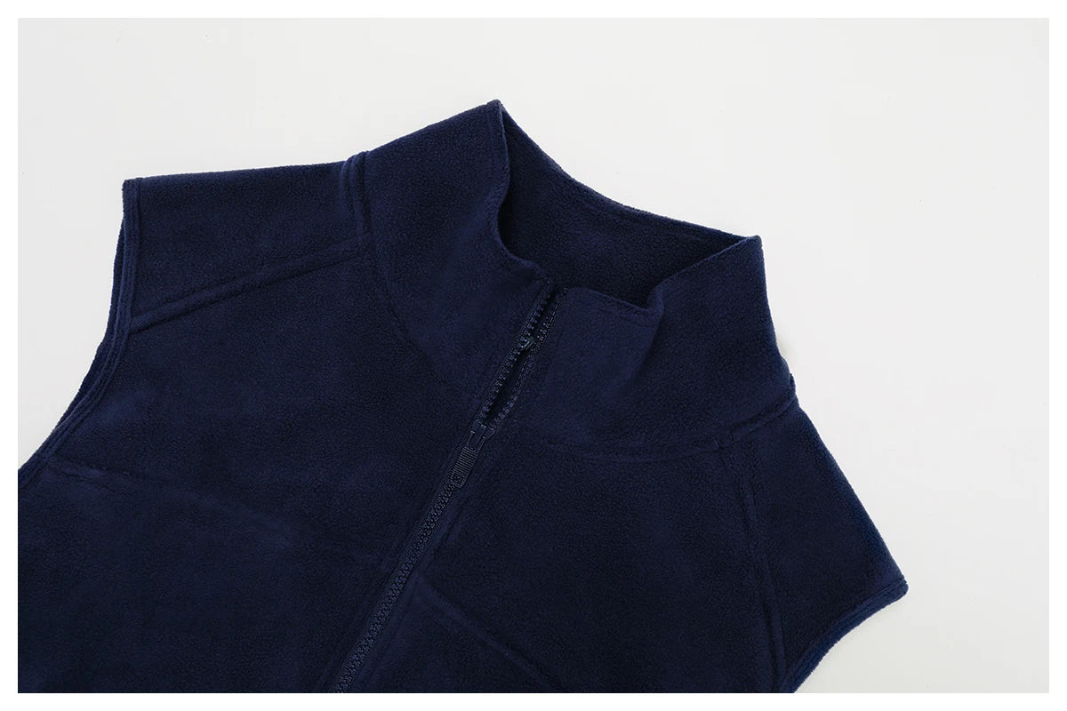 Winter Warm High Neck Velvet Vest Women's Sleeveless Top with Zipper Waist Outdoor Running Top