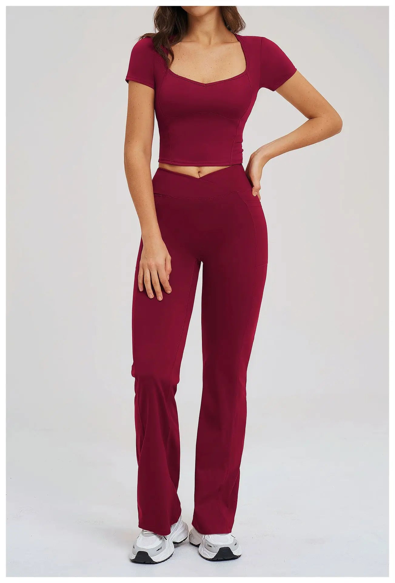 Yoga Set 2 Pieces Gym Clothes Sportswear Yoga Outfits For Women Fitness Short Sleeve Crop Top Tracksuits Sports Set Gym Leggings