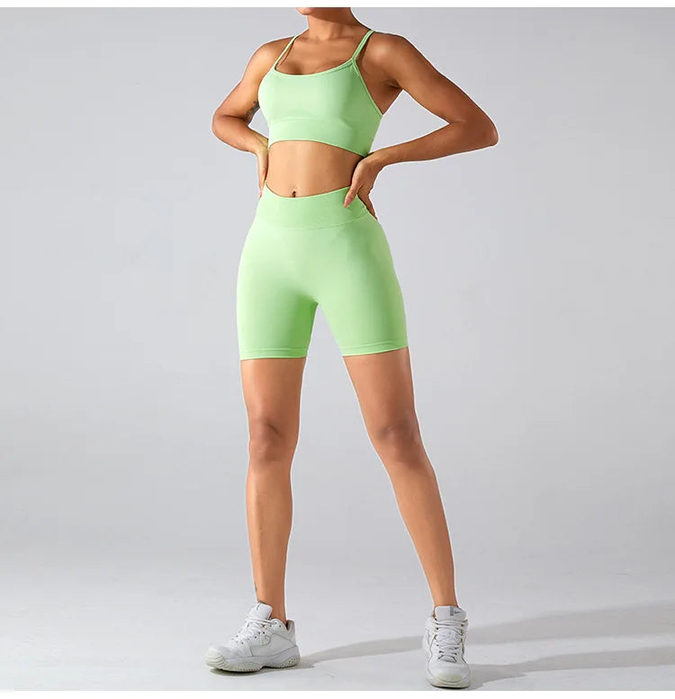 Women High Waist Yoga Shorts Summer Gym Fitness Sports Seamless Leggings Biker Shorts Workout Training Running Shorts Sportswear