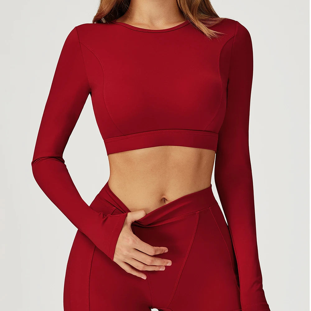 Women Yoga Shirts Crop Top Yoga Long Sleeves Shirts for Women Yoga Sports Running Fitness Gym Clothes Push Up Workout Tops
