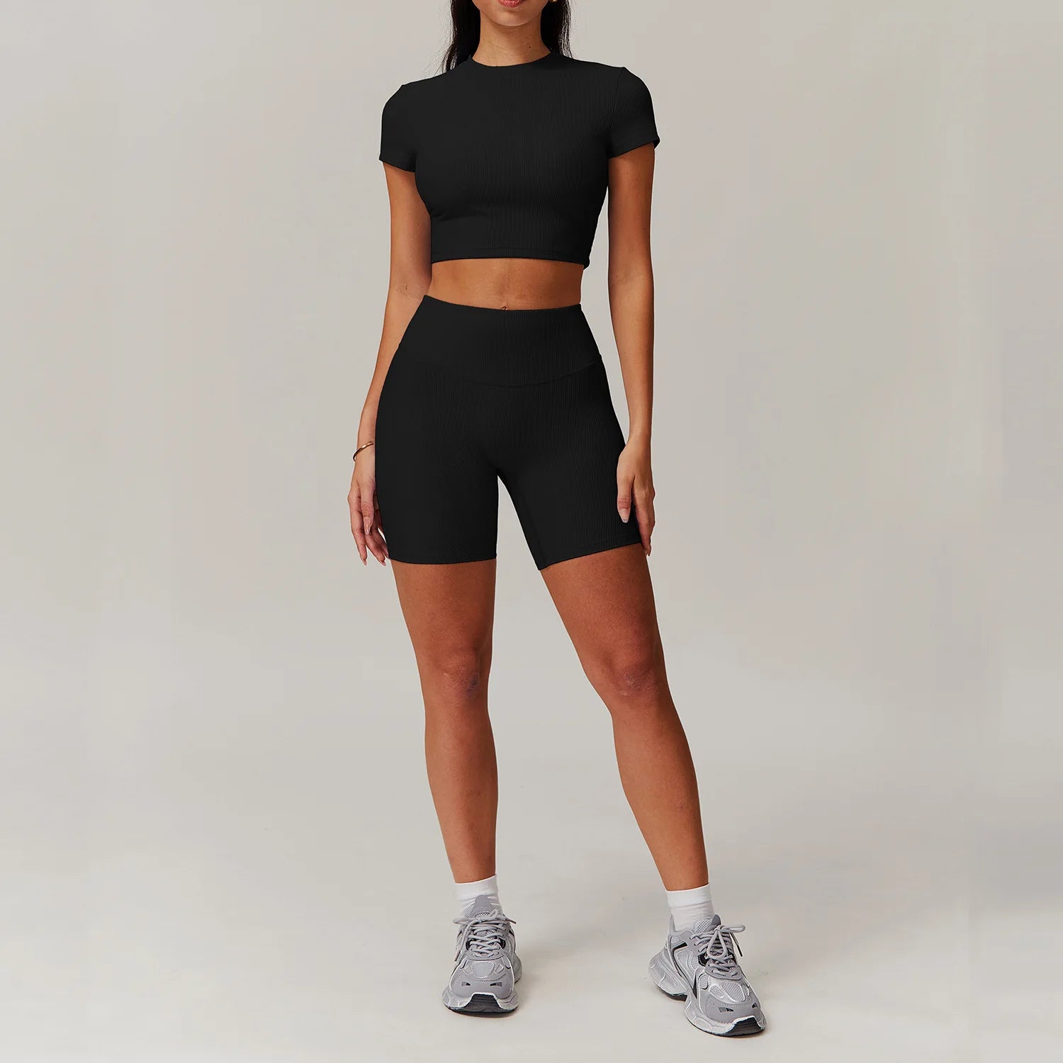 2 Pieces Yoga Suit Women Sports Set Ribbed Gym Set Women Tracksuit Running Workout Zipper Long Sleeve Sports Shirt Yoga Clothing