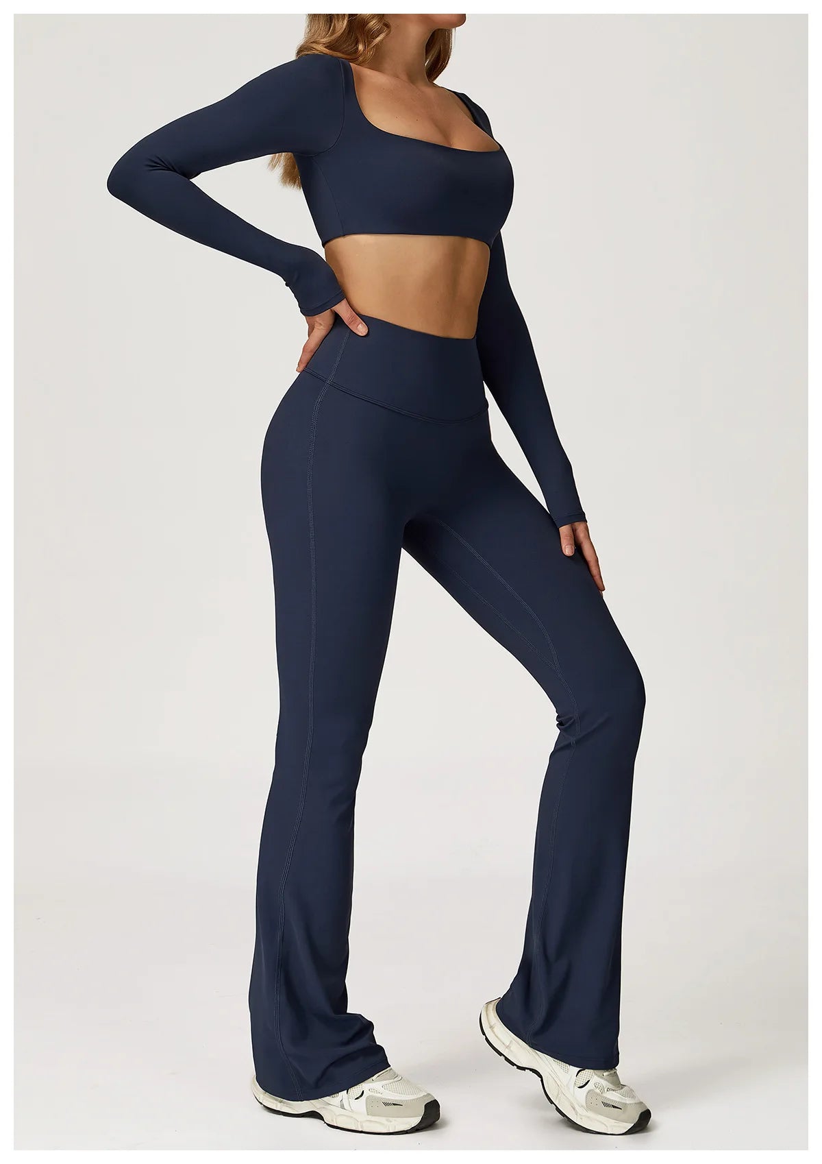 Women Yoga Set 2PCS Sportswear Push Up Workout Clothes Athletic Wear Gym Legging Fitness Bra Crop Top Long Sleeve Sports Suits