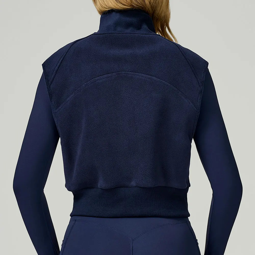 Winter Warm High Neck Velvet Vest Women's Sleeveless Top with Zipper Waist Outdoor Running Top