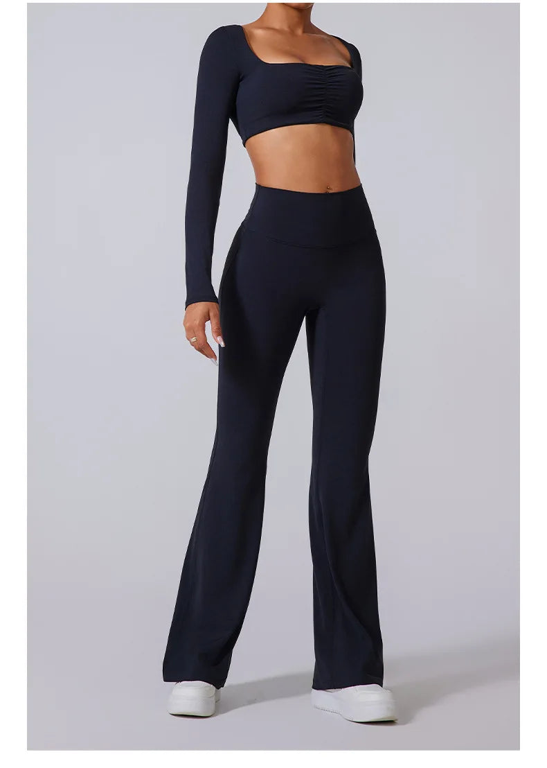 Women's High Waist Flared Leggings Gym Fitness Yoga Pants Workout Runing Sport Leggings Control Tummy Yoga Wide Leg Pants