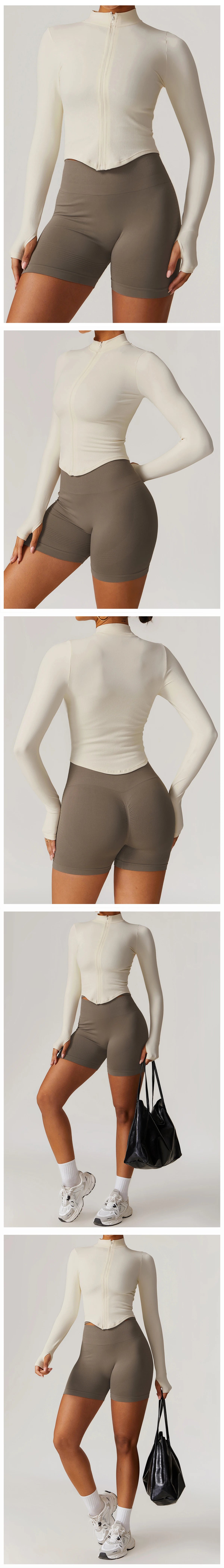 Seamless Outdoor Sports Long Sleeved Women Yoga Coat Quick Dry Zipper Cardigan Stand Up Collar Jacket Running Fitness Jacket Top