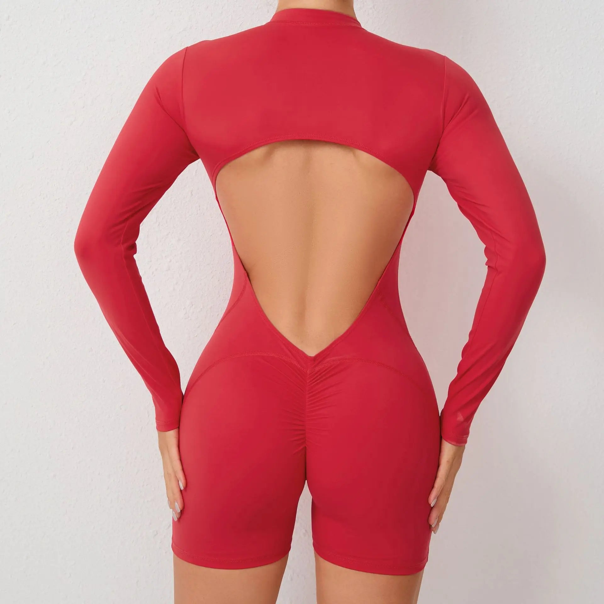 Sexy Back V Jumpsuit Women Tracksuit Yoga Set Sports Zipper Rompers Gym Long Sleeve Fitness Suit Gym Workout Bodysuit