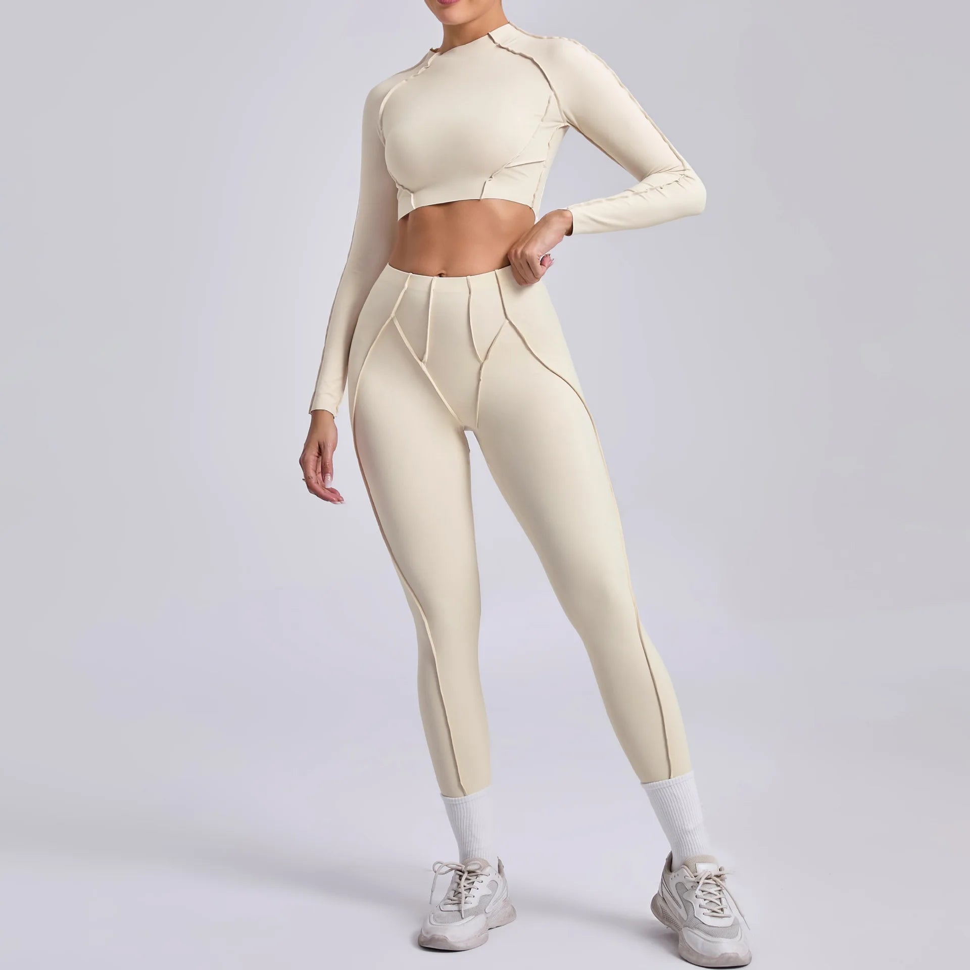 Yoga Set 2 Pieces Gym Clothes Sportswear Yoga Suits For Women Fitness Set Workout Tracksuits Sports Long Sleeved Gym Leggings