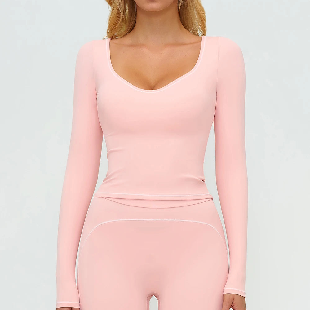 Yoga Shirts Women's Yoga Long Sleeve Fitness Long Sleeve Running Gym Clothes Workout Dry Fit Breathable High Elastic Sports Top