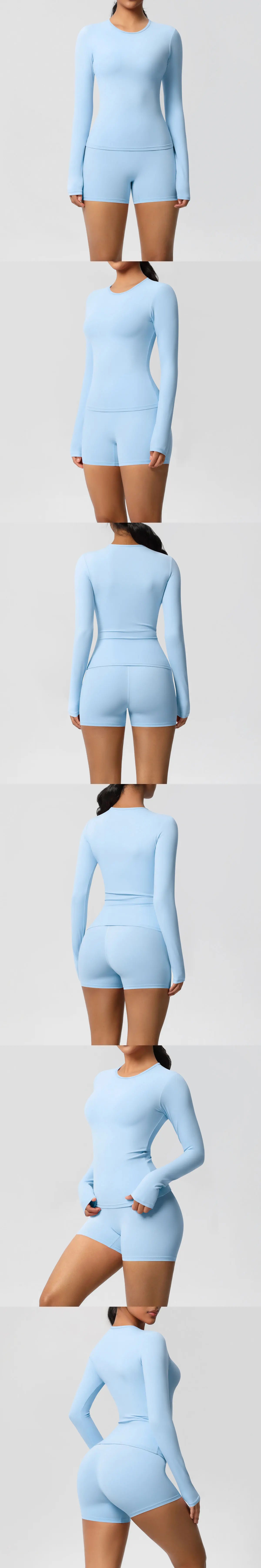 Yoga Clothes Set 2 Piece Gym Sports Shorts Set Women Long Sleeved High Waist Shorts Fitness Suit Running Workout Tracksuit