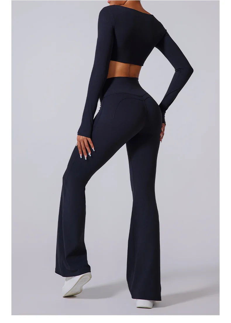 Women's High Waist Flared Leggings Gym Fitness Yoga Pants Workout Runing Sport Leggings Control Tummy Yoga Wide Leg Pants
