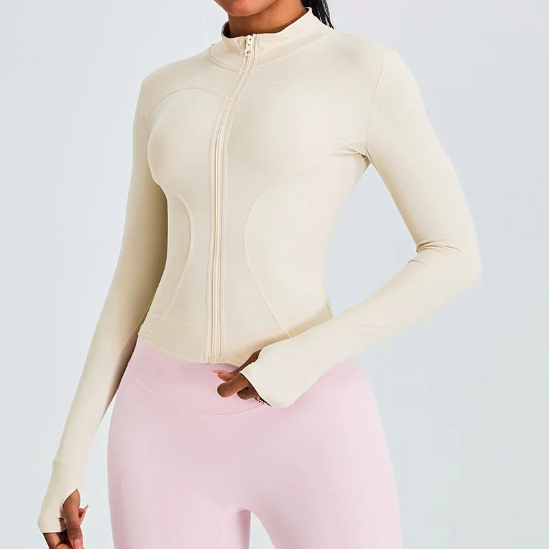 Zipper Jacket Women Sports Long Sleeve Push Up Fitness Yoga Shirt Gym Top Activewear Running Coats Workout Clothes Woman Jacket