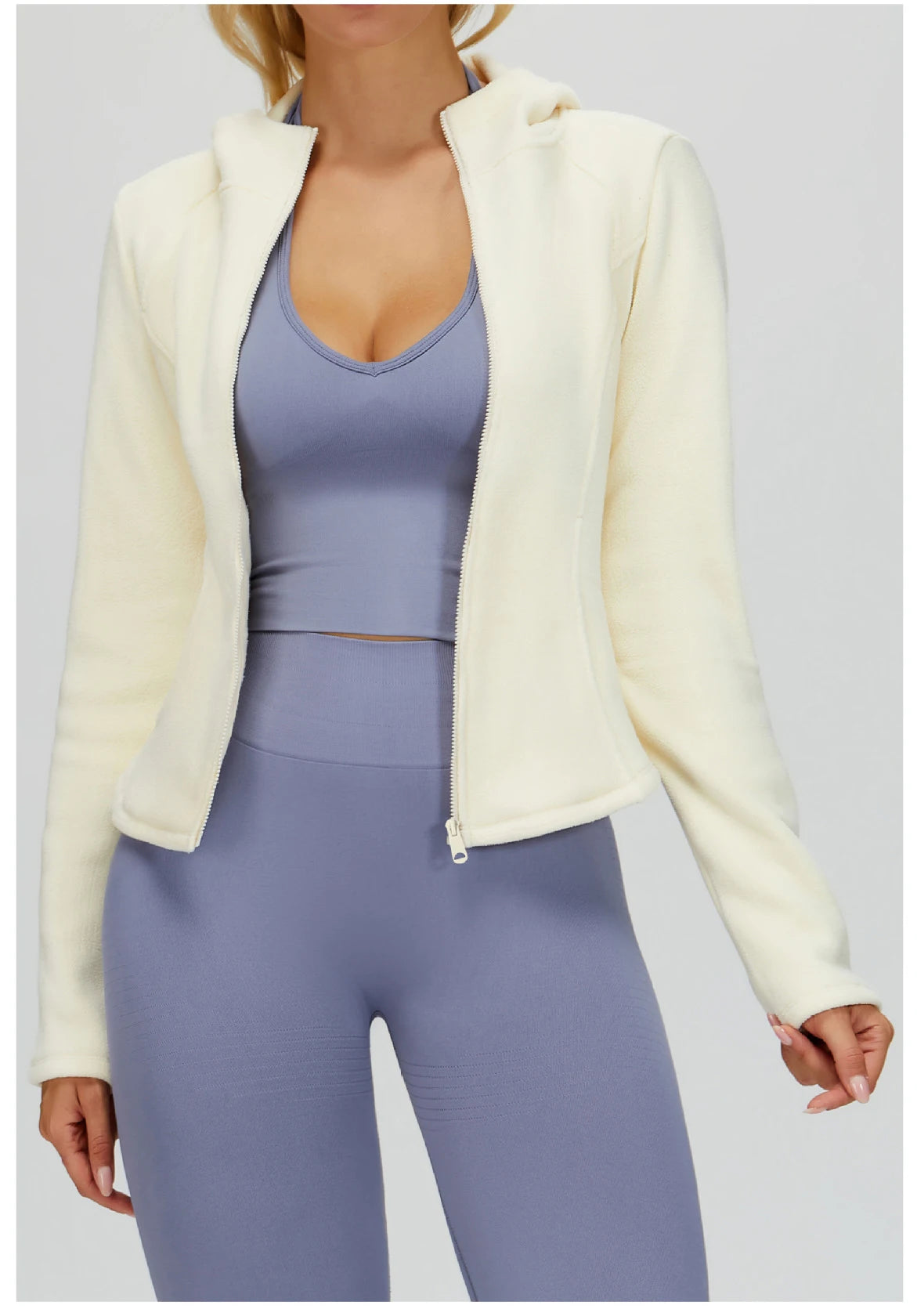 Winter Hooded Jacket for Women Yoga Long Sleeved With Plush Slim Fit Pocket Zipper Jacket Outdoor Casual Sports Warm Jacket