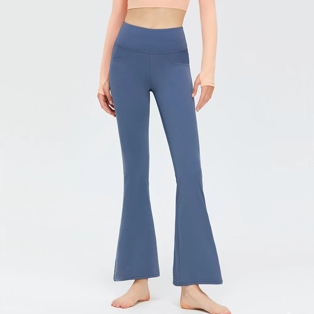 Flare Legging Pocket Yoga Pants Women Bell-bottoms Workout Yoga Trousers High Waist Tight Fitness Pants Gym Sports Wide Leg Pant