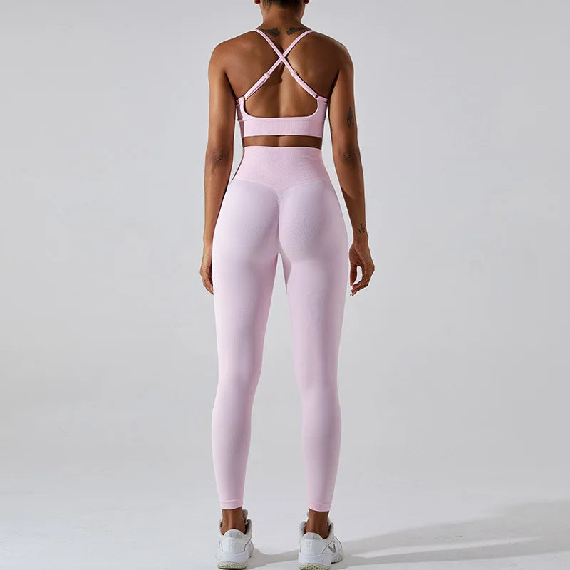 Women's Tracksuit Seamless Fitness Suit 2PCS Yoga Set Sportswear Workout Sports Bra High Waist Leggings Gym Clothing Sports Suit