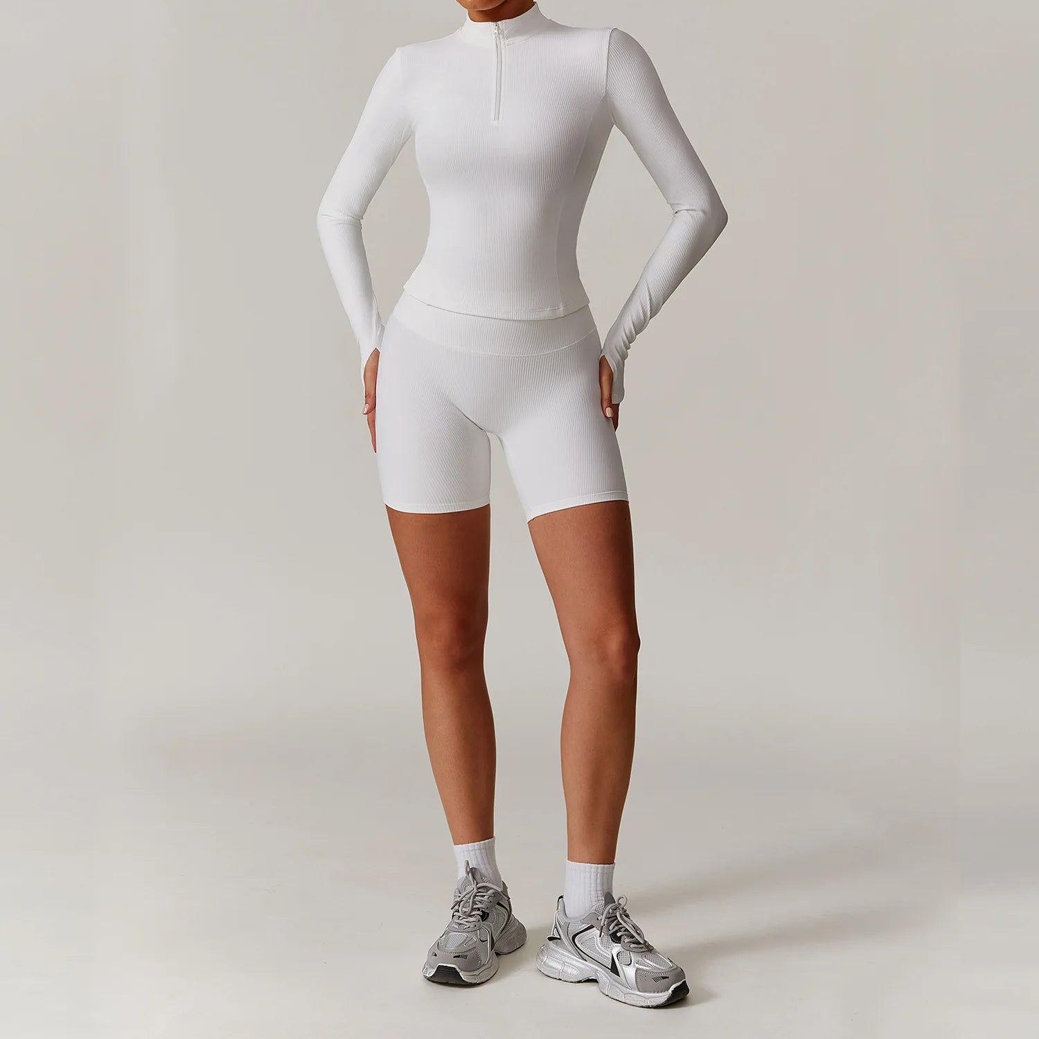 2 Pieces Yoga Suit Women Sports Set Ribbed Gym Set Women Tracksuit Running Workout Zipper Long Sleeve Sports Shirt Yoga Clothing