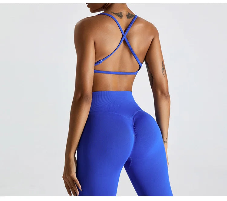 Seamless Soft Cross Back Women Sports Underwear Fitness Bra Tights Yoga Vest High Strength Shockproof Gym Sports Top Push Up Bra