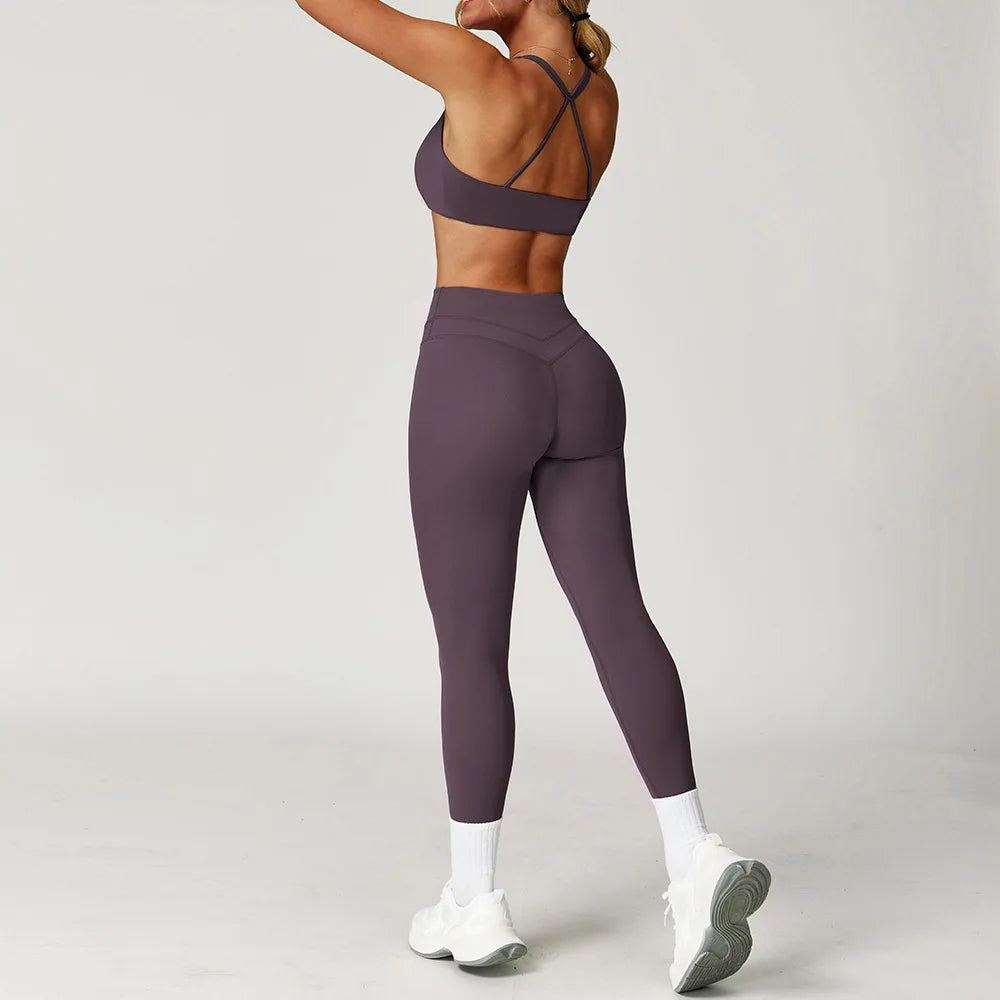Women's Tracksuit 2PCS Fitness Suit Yoga Set Sportswear Workout Sports Bra High Waist Leggings Gym Clothing Seamless Sports Suit