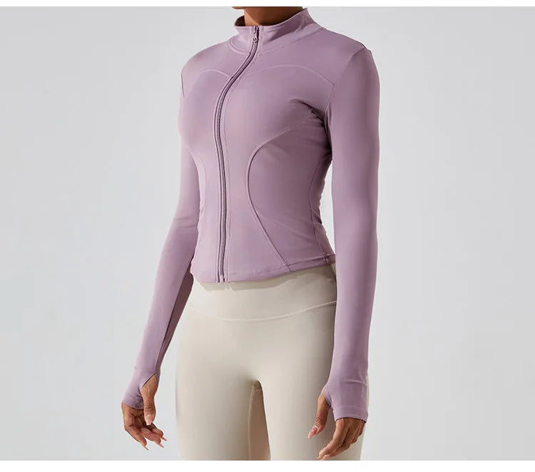 Zipper Jacket Women Sports Long Sleeve Push Up Fitness Yoga Shirt Gym Top Activewear Running Coats Workout Clothes Woman Jacket