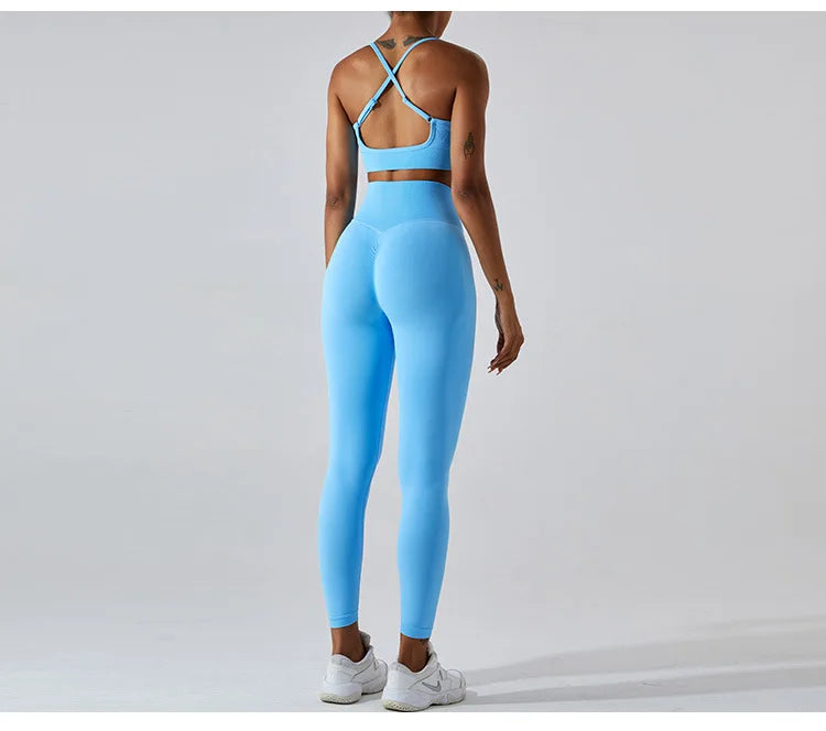 Women's Tracksuit Seamless Fitness Suit 2PCS Yoga Set Sportswear Workout Sports Bra High Waist Leggings Gym Clothing Sports Suit