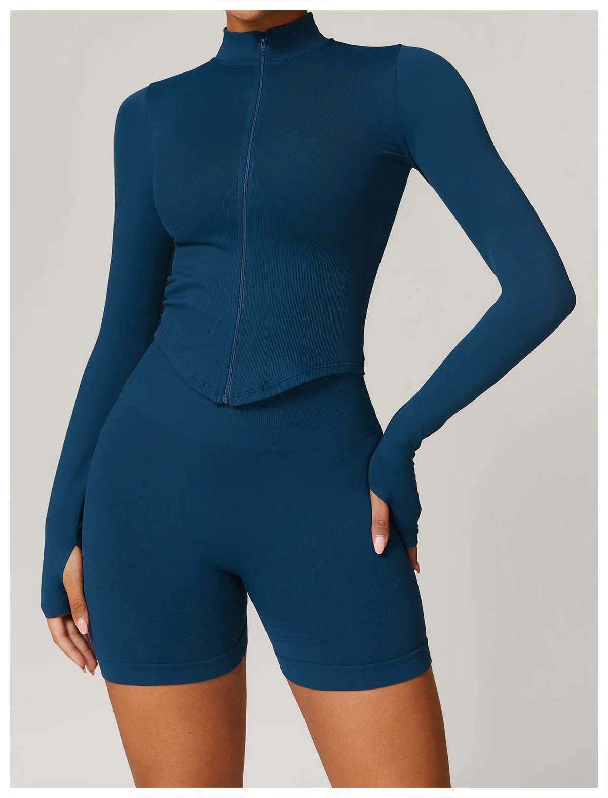 Ribbed Yoga Tops Women's Yoga Long Sleeved Standing Collar Sports Jacket Running Training Fitness Top Gym Workout Running Shirt