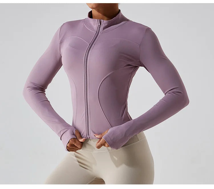 Zipper Jacket Women Sports Long Sleeve Push Up Fitness Yoga Shirt Gym Top Activewear Running Coats Workout Clothes Woman Jacket